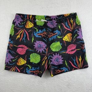 Vintage Youngbloods Swim Trunks Mens Large Black Neon‎ Seashell Print Shorts 90s